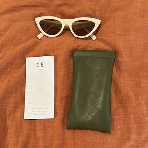 Cream Cat-Eye Sunglasses with Green Case
